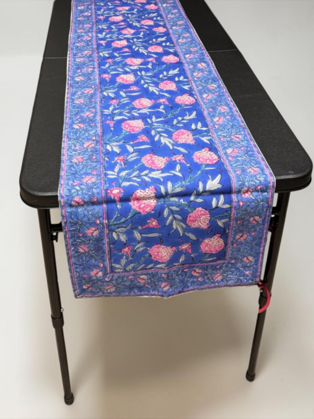 NWT Blue Pink Floral Hand Block Printed Cotton Table Runner India